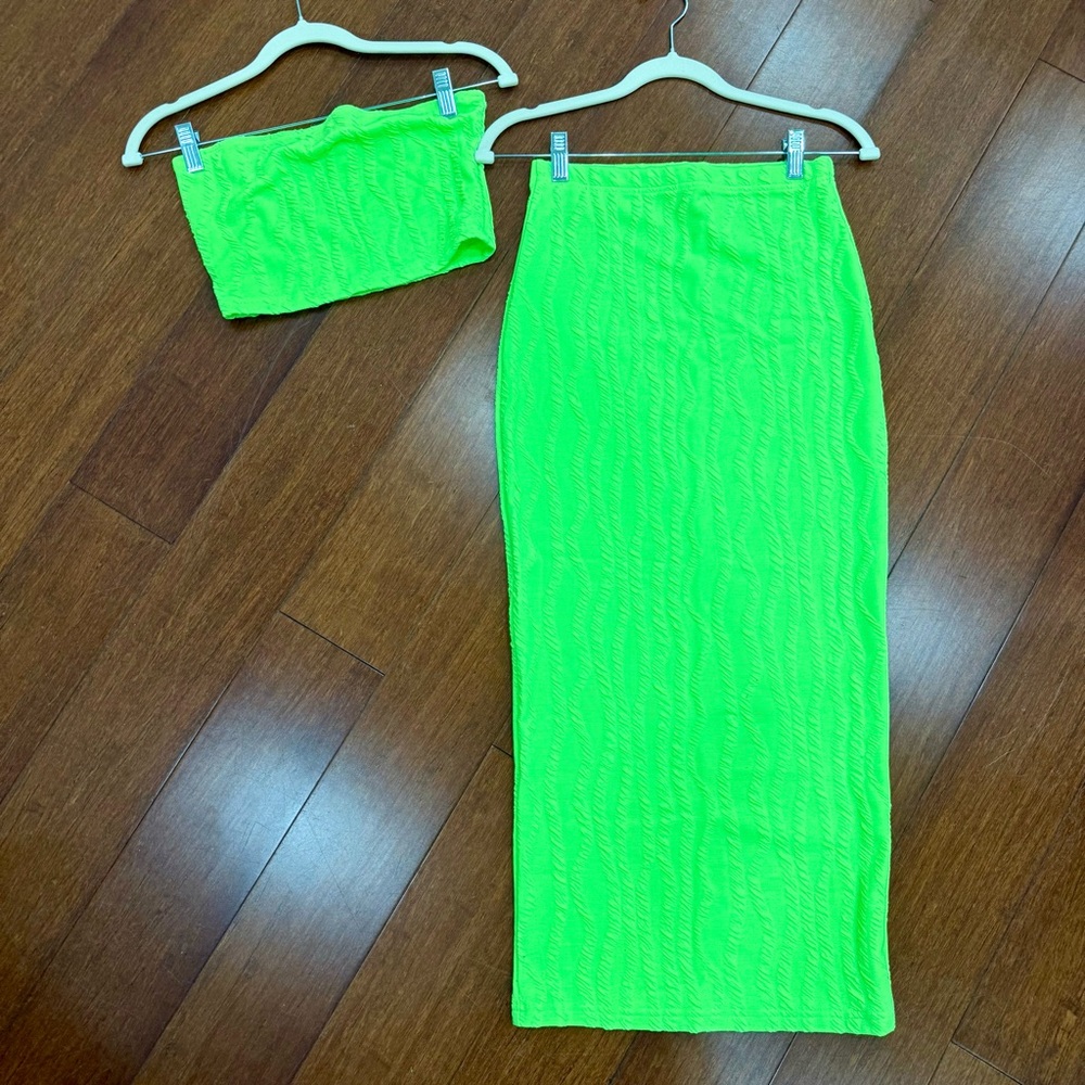 Neon Green Two-Piece Skirt Set